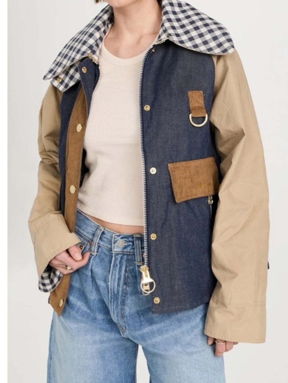 Barbour Cotton Patch Showerproof Jacket Check Collar Sz 10